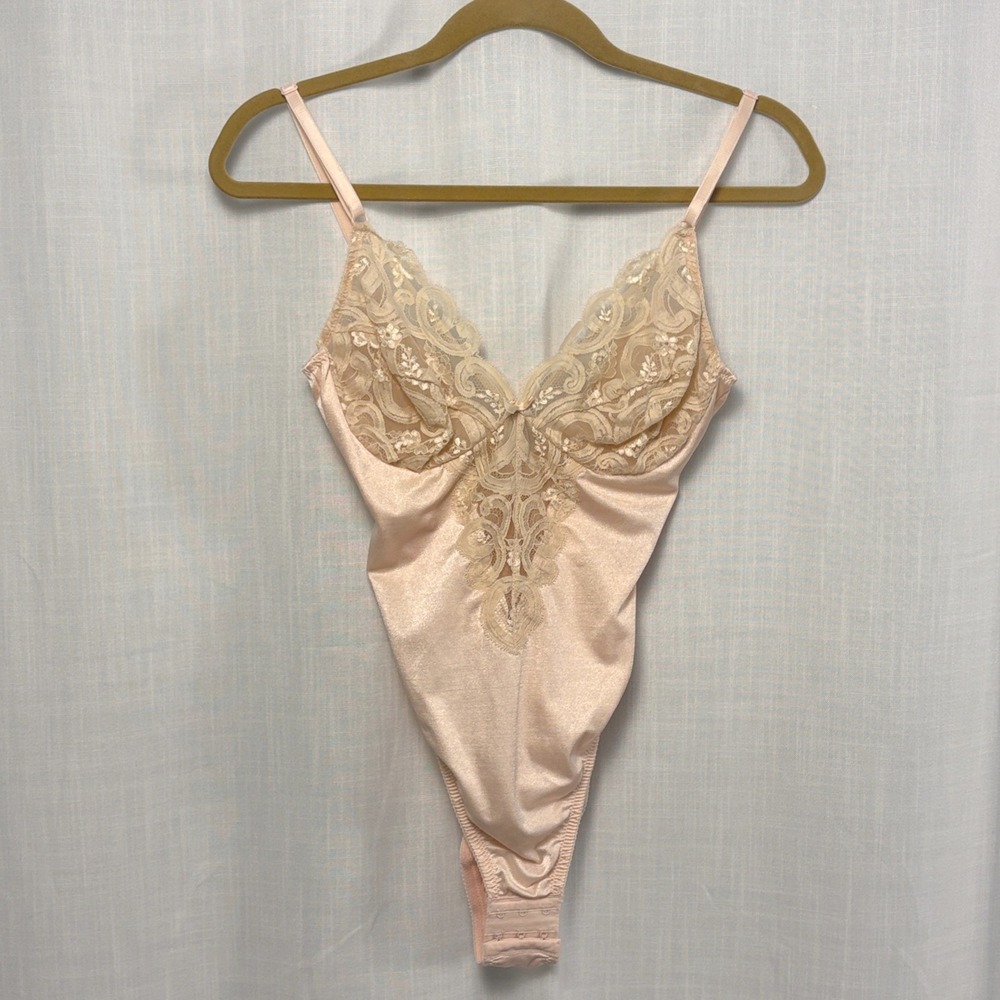 Vintage Eve Stillman Lady Marlene Lace Teddy 36B Blush Bodysuit Old Hollywood